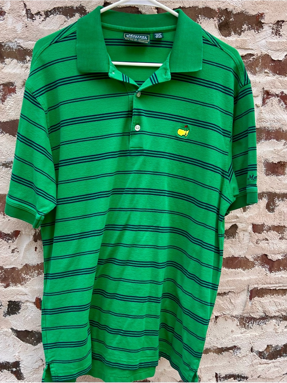 Men’s Masters Green Polo with Navy  Stripe Detail